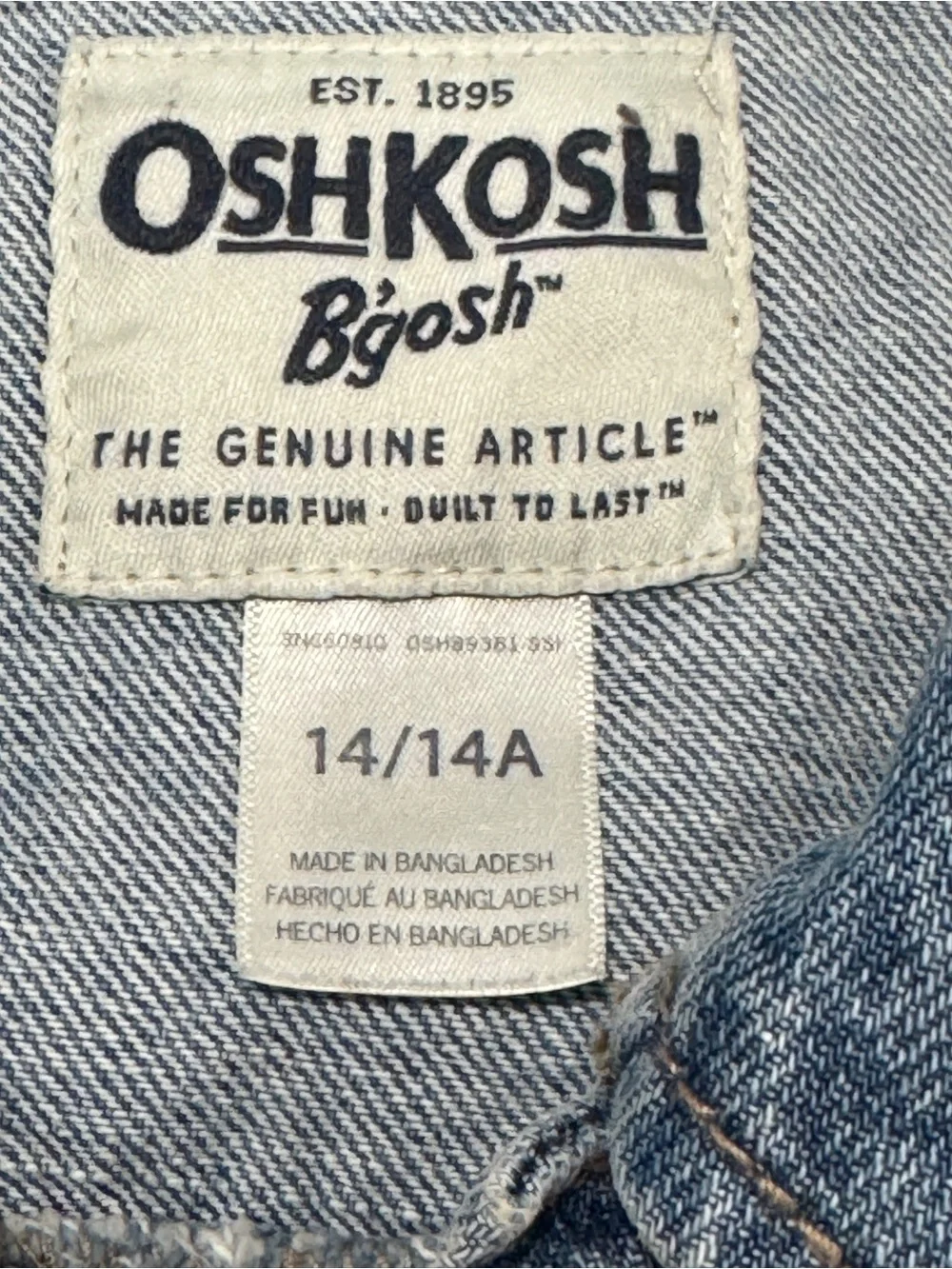 OshKosh B’gosh Youth Denim Jacket Size 14 – Classic Blue Jean Coat Unisex